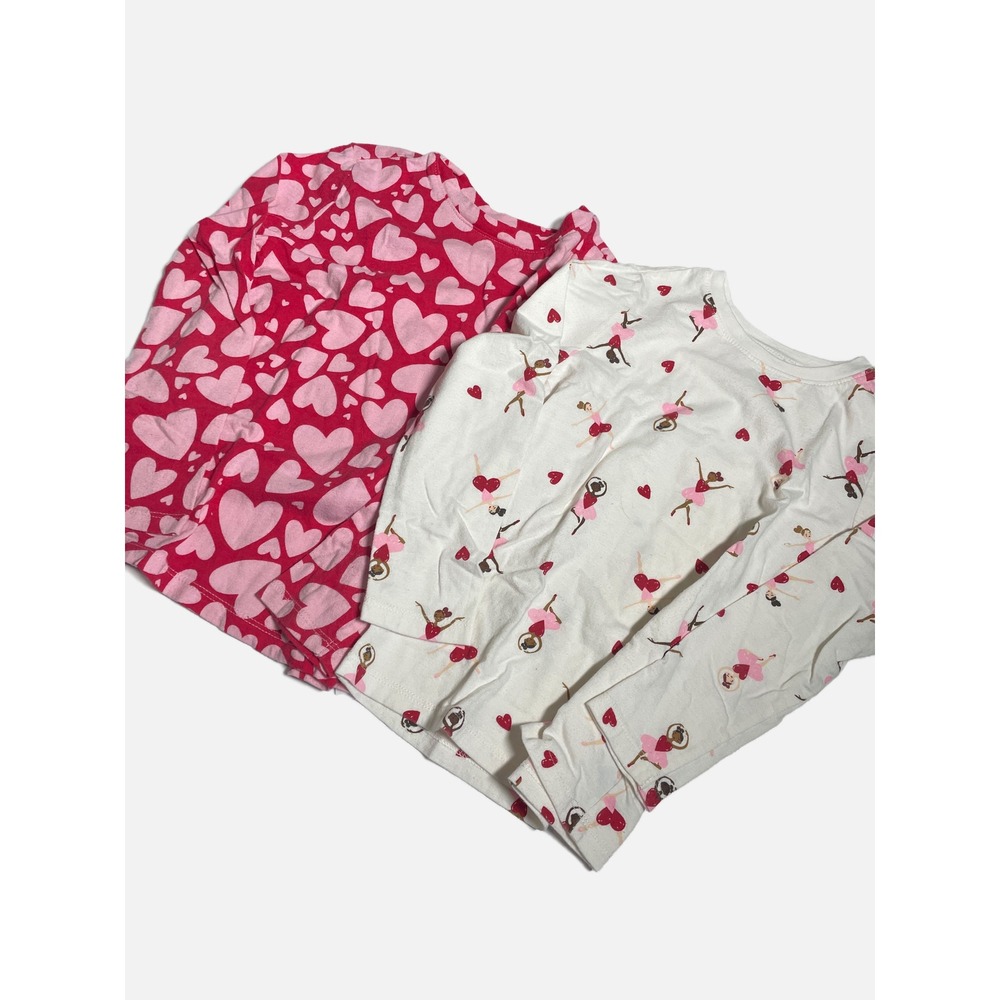 Old Navy Long Sleeve Graphic Tee Kids 5T Red Pink Heart Ballerina Set Lot of 2